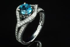 Blue zircon and diamond ring set in 14kw
