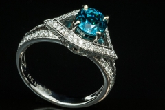 Blue zircon and diamond ring set in 14kw