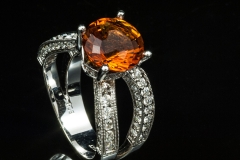spessertite and diamond ring set in 14kw
