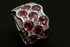 Pink tourmoline and diamond ring set in 14kw