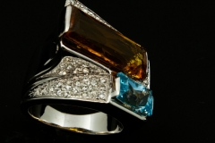 Citrine and Blue topaz set in 14kw with diamonds
